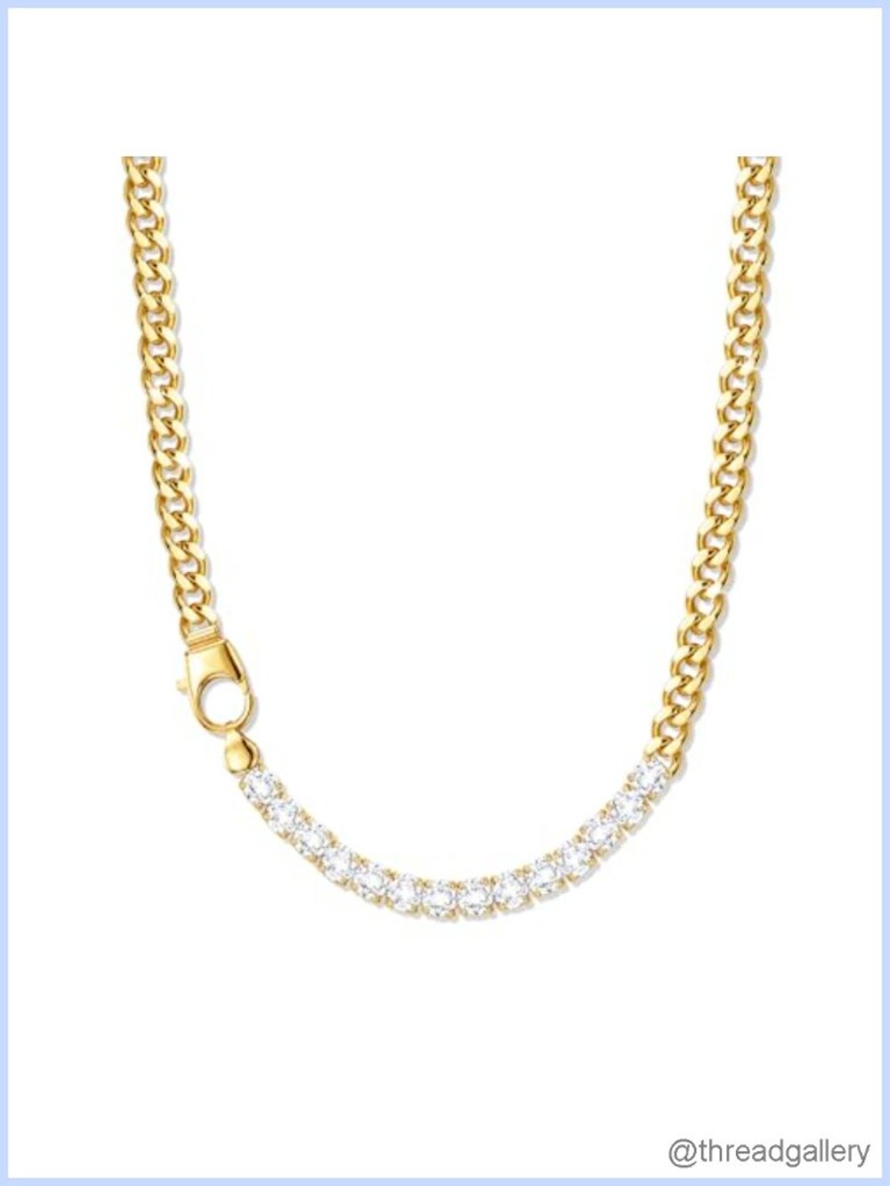 14K Gold Plated Cuban Link Necklace Cubic Zirconia Pendant